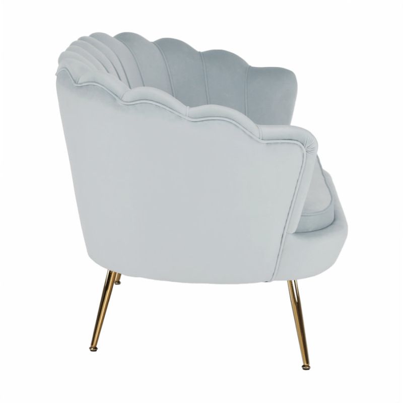 Lavica v štýle Art-deco, sivomodrá Velvet látka-gold chróm-zlatý