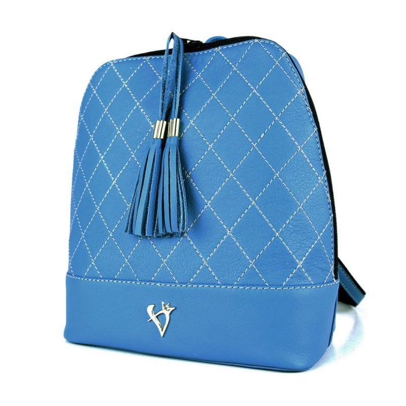 Luxusný dámsky kožený ruksak z prírodnej kože v modrej farbe