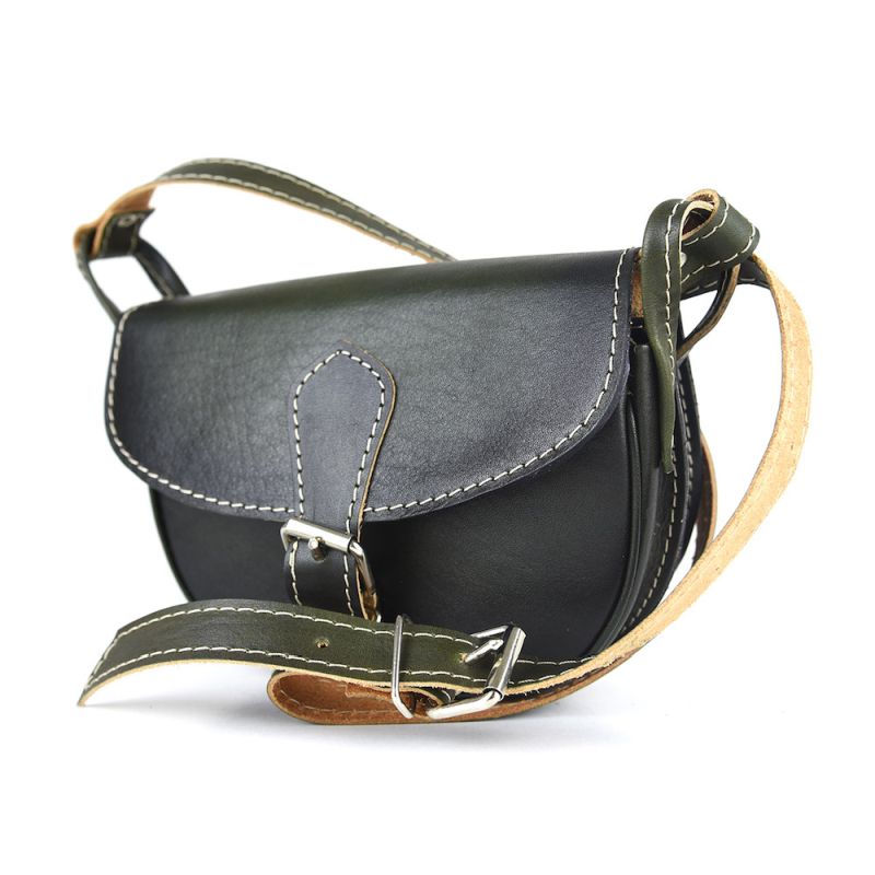 Módna MINI kožená kabelka v tmavo zelenej farbe