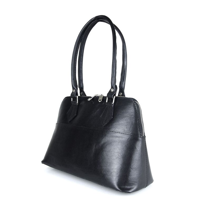 Módna nadčasová kožená kabelka z pravej kože v čiernej farbe