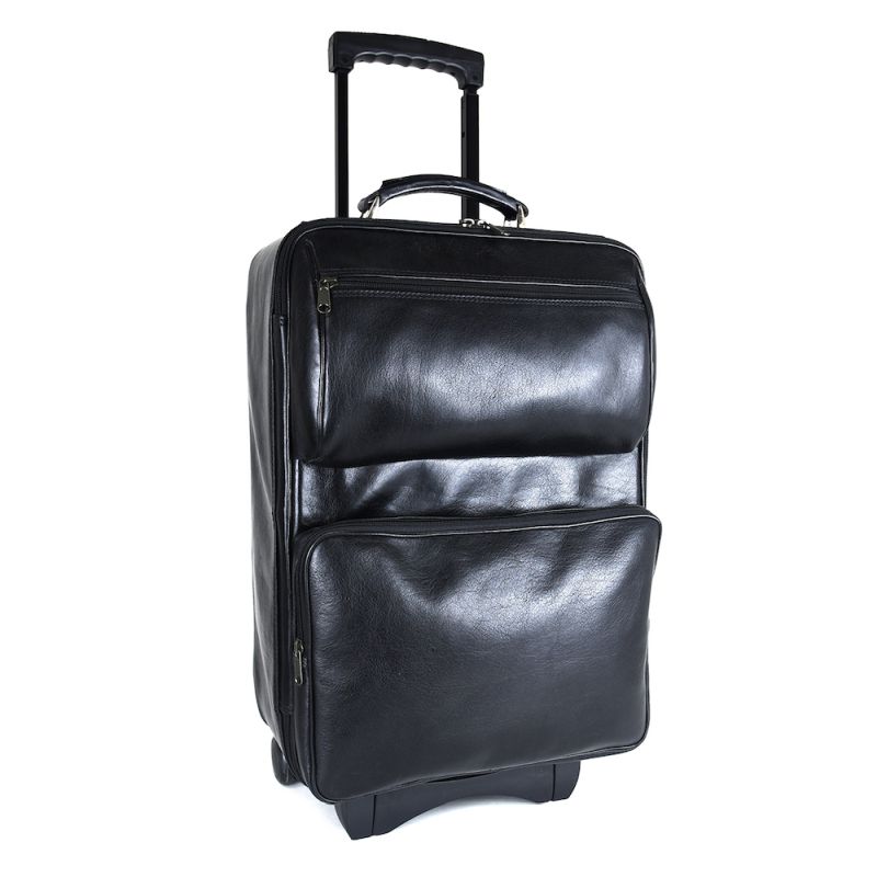 Celokožený cestovný kufor s mechanikou v čiernej farbe, tmavé kovanie