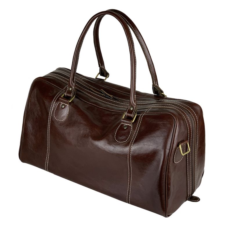 Kožená cestovná kabela v tmavo hnedej farbe