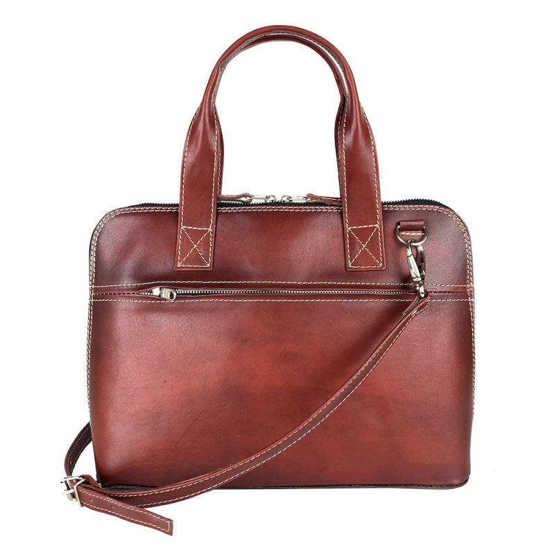 Dámska kožená kabela vhodná na formát A4, ručne tieňovaná, bordová farba