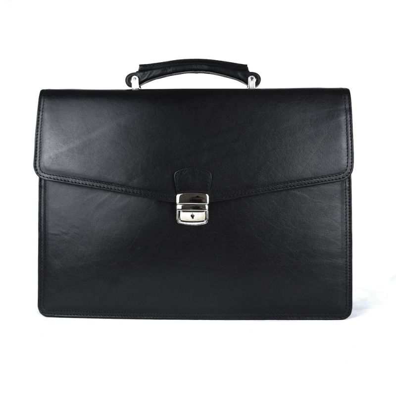 Luxusná moderná kožená aktovka z pravej kože v čiernej farbe