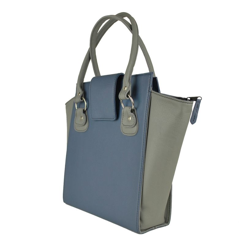 Kožená luxusná kabelka v modro šedej farbe