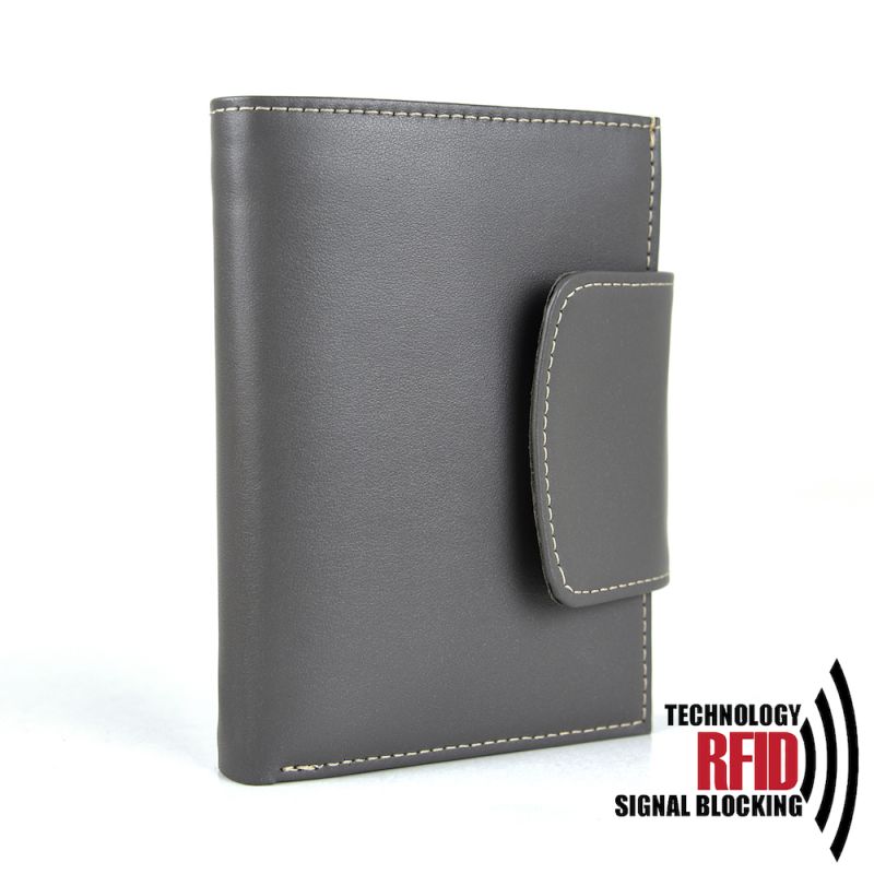 Kožená RFID peňaženka vybavená blokáciou RFID-NFC, šedá farba 8211