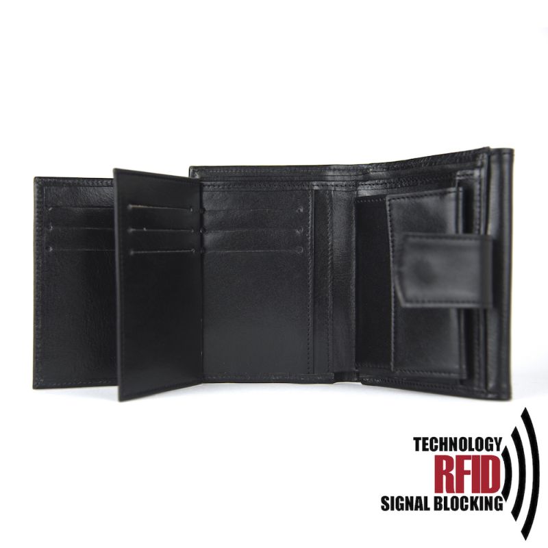 Kožená RFID peňaženka vybavená blokáciou RFID-NFC, čierna farba 8287