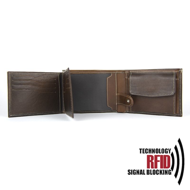 Kožená RFID peňaženka vybavená blokáciou RFID-NFC, svetlo hnedá farba 8552, ručne tieňovaná