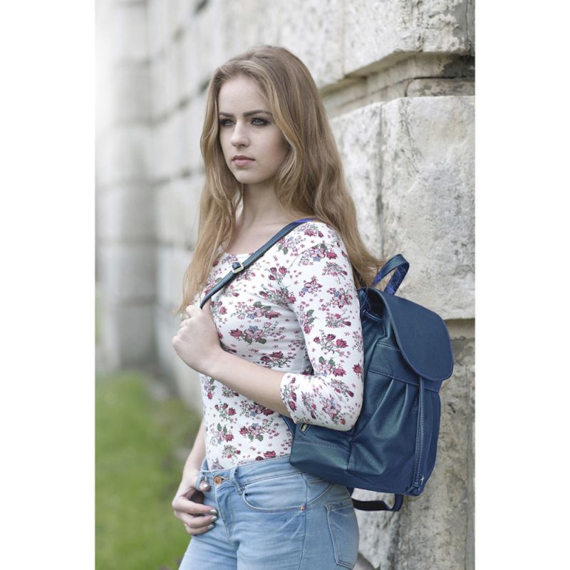 Luxusný kožený ruksak z pravej hovädzej kože 8665 v modrej farbe