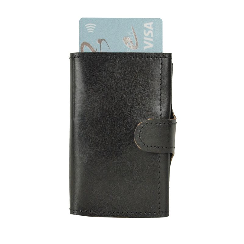 Kožená peňaženka SIMPLE s RFID patentovaným mechanizmom na karty v čiernej farbe
