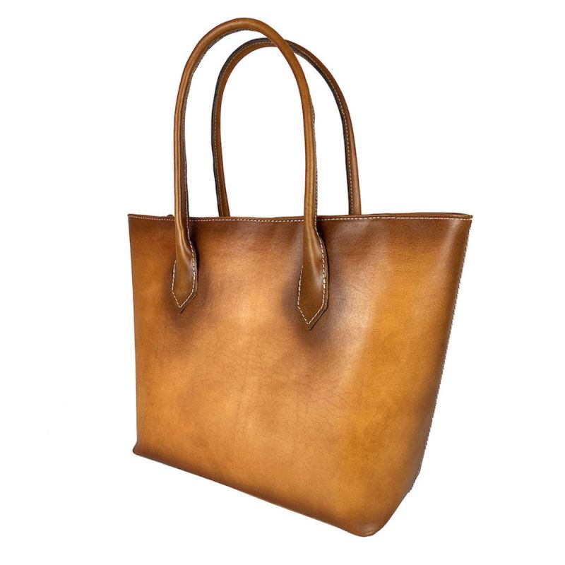 Kožená dámska kabelka SHOPPER ručne tamponovaná a tieňovaná v tmavo žltej farbe