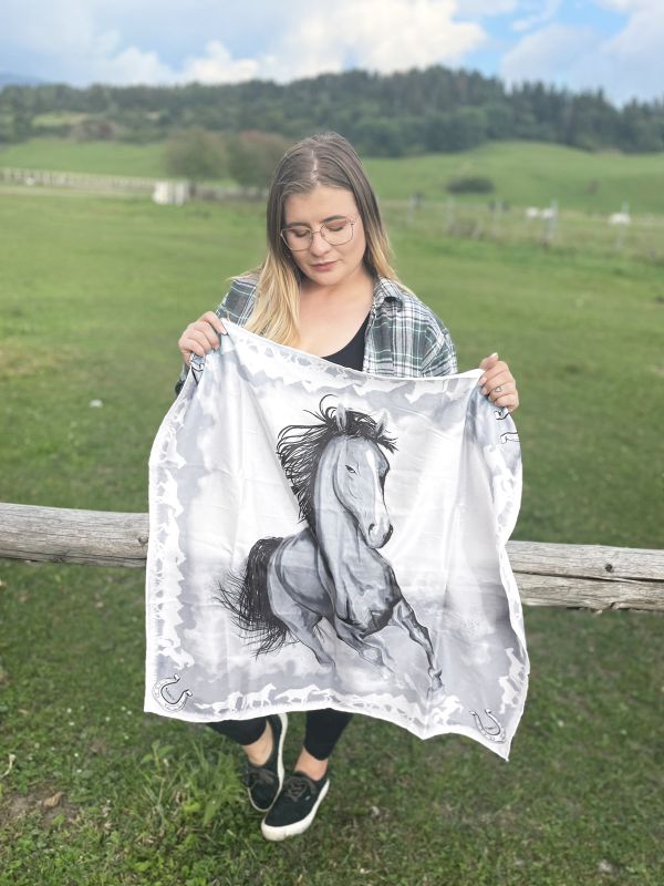 Hodvábna šatka Kôň - sivý, 90 x 90cm