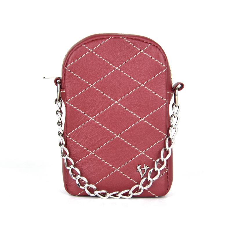 Malá kožená kabelka na mobil v bordovej farbe