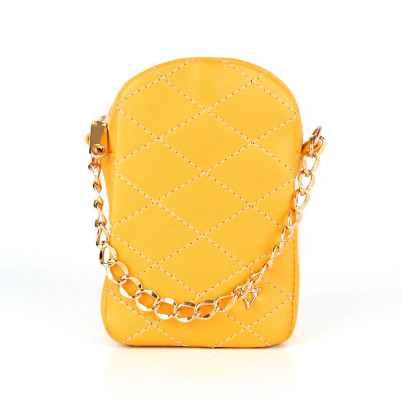 Malá kožená kabelka na mobil v horčicovej farbe