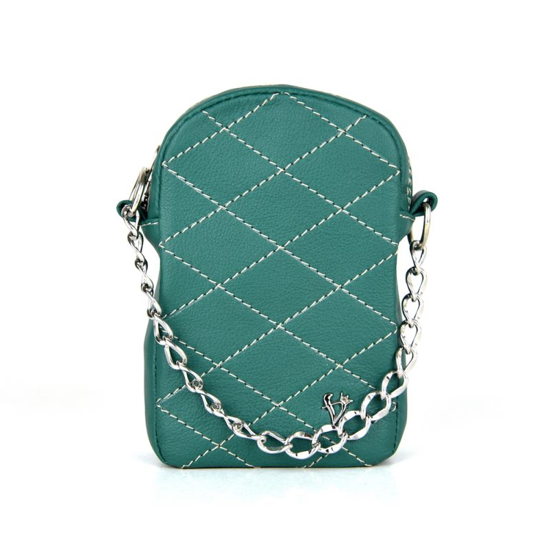 Malá kožená kabelka na mobil v tmavo zelenej farbe