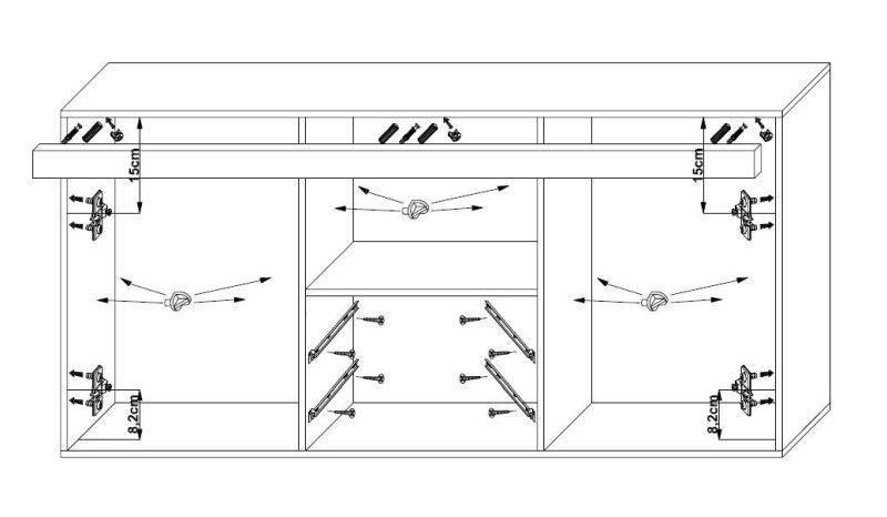 Komoda s dvomi dvierkami, dvomi zásuvkami a poličkou, biely mat-čierny lesk