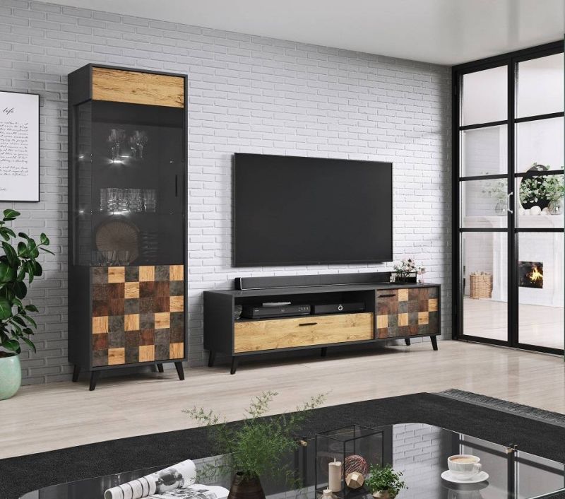 Moderná komoda s tromi zásuvkami a jednými dvierkami, antracyt/alpinechce dunkel/aquare dance dark