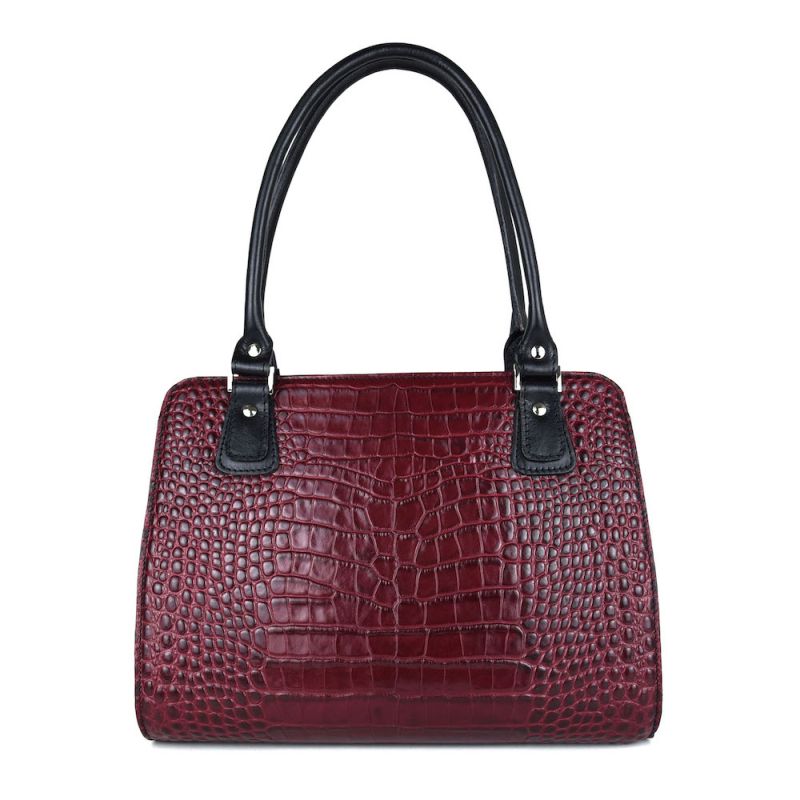 Kabelka z pravej hovädzej kože s dezénom krokodíla v bordovej farbe