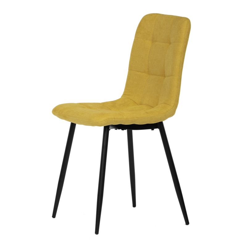 Jedálenská minimalistická stolička v industriálnom štýle, žltá látka