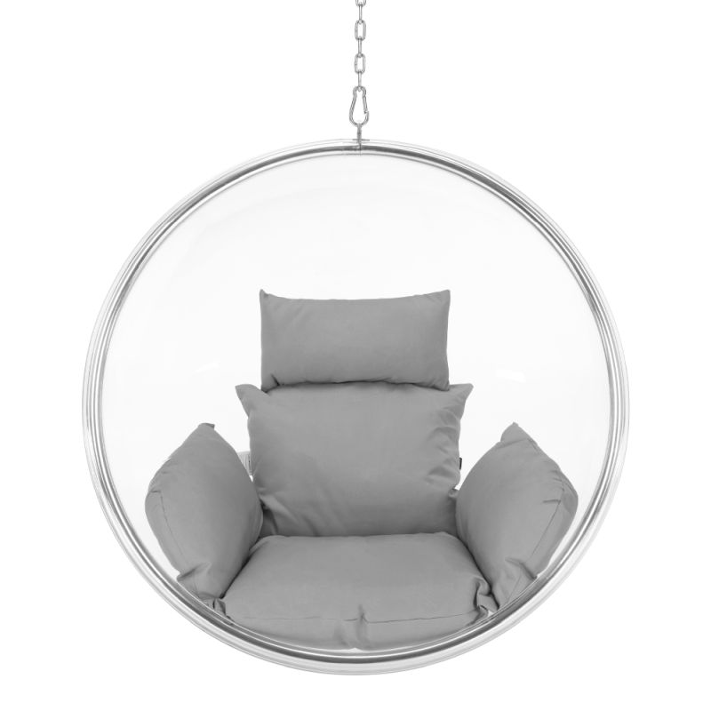Závesné kreslo v modernom dizajne, transparentná-strieborná-sivá