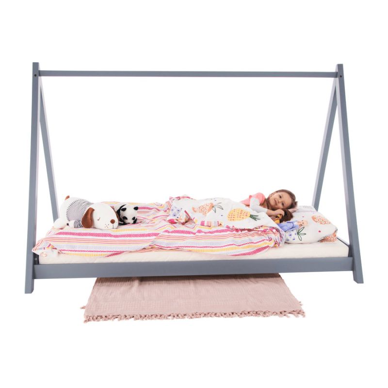 Montessori posteľ, sivá z borovicového dreva