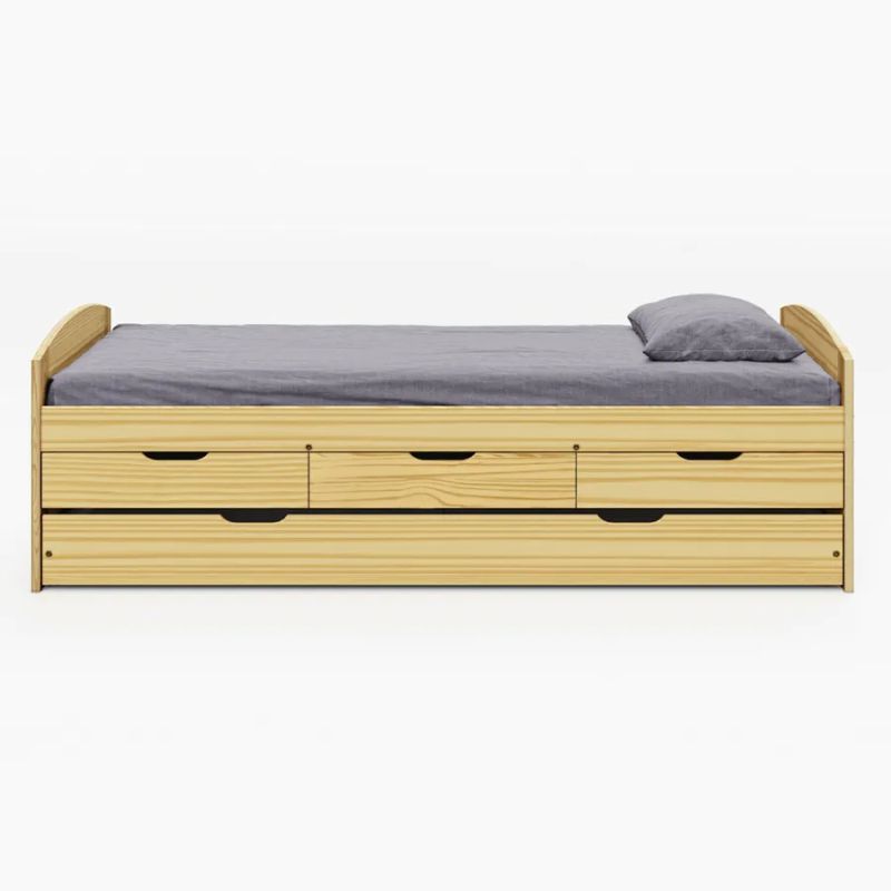 Posteľ s prístelkou a šuplíkmi z borovicového dreva, prírodná