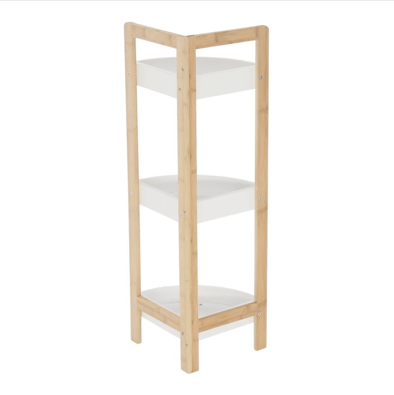 Rohový regál, biela-prírodný bambus