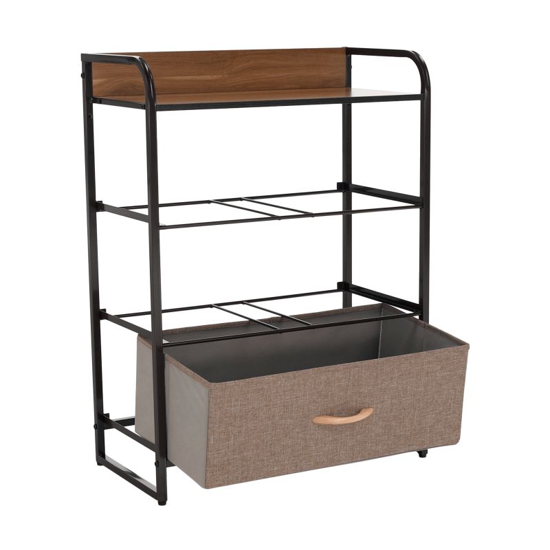 Komoda s látkovými šuplíkmi, čierna-béžová-svetlohnedá-tmavohnedá, TYP 2