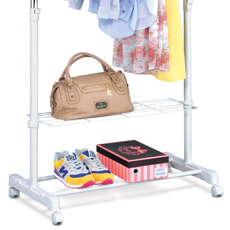 Stojan na šaty biely s dvoma poličkami