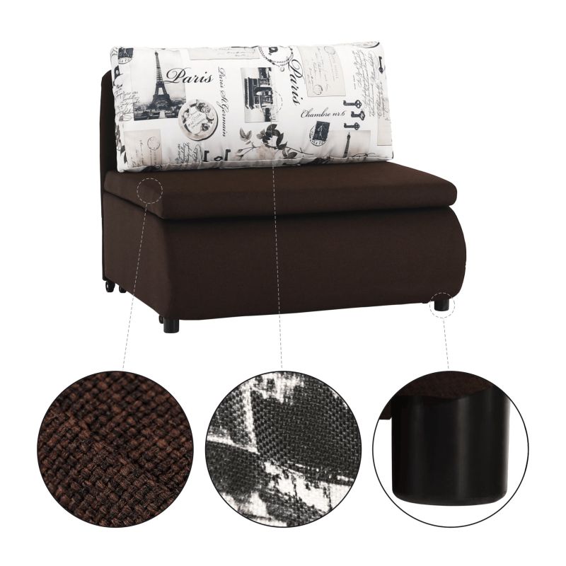 Moderné rozkladacie kreslo s úložným priestorom, hnedé