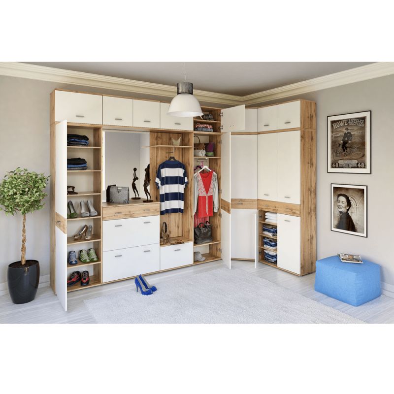 Komoda do predsiene, výklopné šuplíky, dub wotan-biela