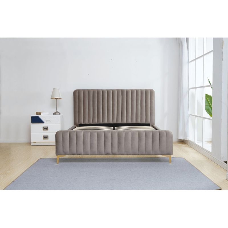 Manželská posteľ 160x200, sivohnedá Taupe látka-gold chróm zlatý matný