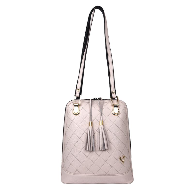 Luxusný kožený ruksak z pravej hovädzej kože so strapcami v ružovej farbe