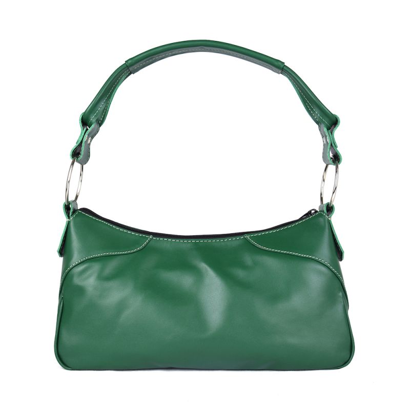 Módna kožená kabelka na rameno v zelenej farbe