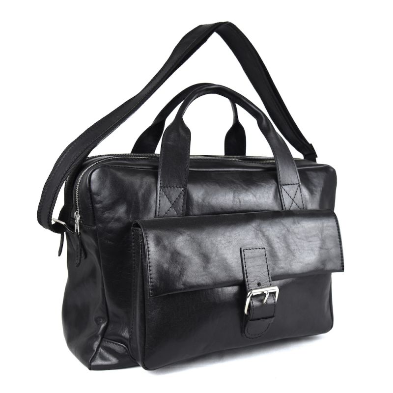 Pracovná kožená cestovná kabela v čiernej farbe