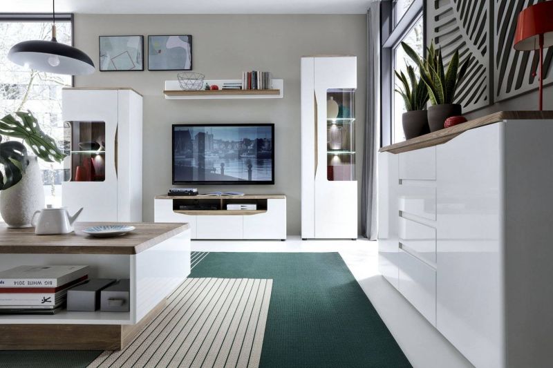 Televízny stolík TOLF01, biela alpská-dub stirling