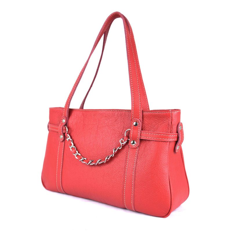 Dámska kožená kabelka z pravej kože, červená farba