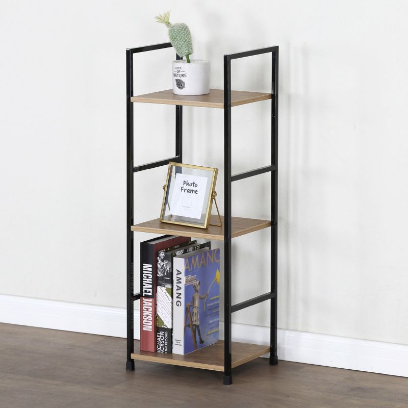 Regál, 3 police, dekor dub-čierny lak