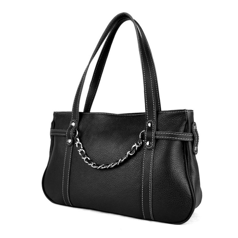 Dámska kožená kabelka z pravej kože, čierna farba