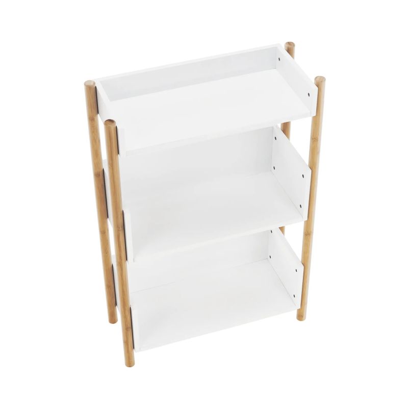 Elegantný 3-poličkový regál, prírodný bambus-biela