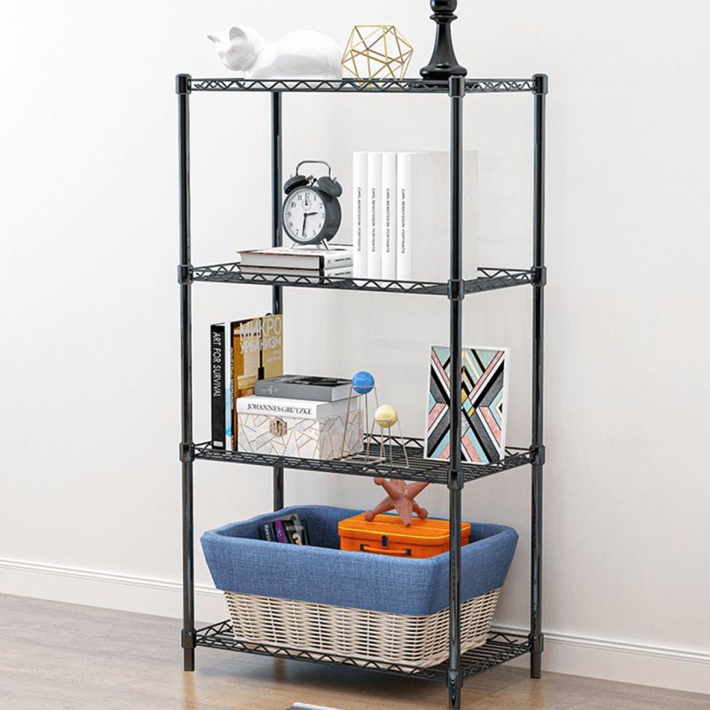 Regál, 4-policový, čierny kov