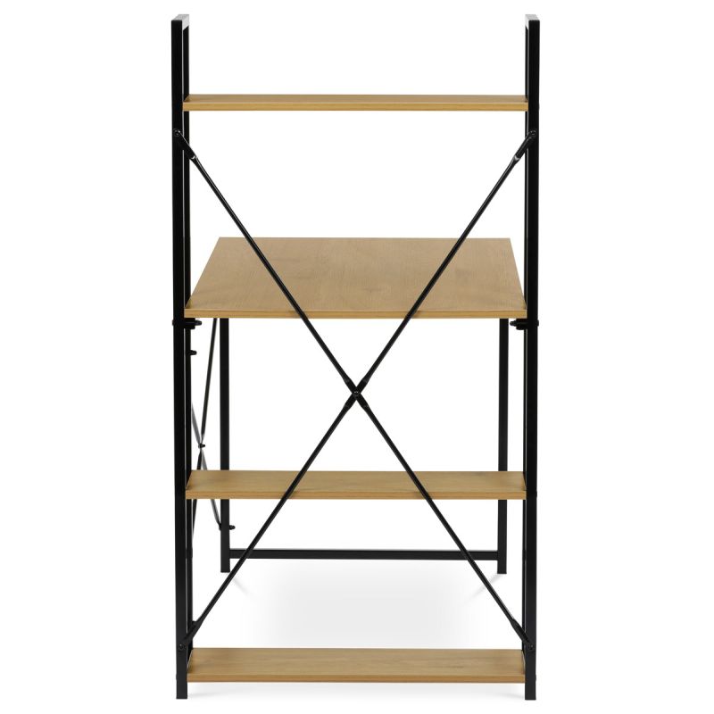 Pracovný stôl s regálom z MDF dekor dub, čierny kov