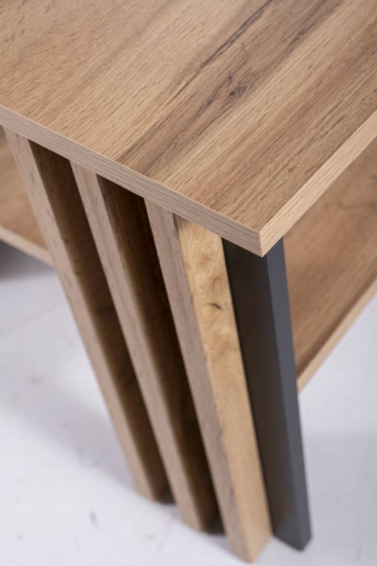 Štvorcový konferenčný stolík s lamelami, čierna-dub artisan