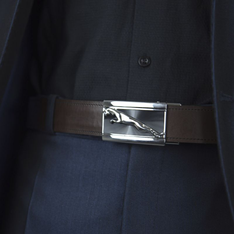 Kožený opasok s brzdou, šírka 3.5cm, SILVER JAGUAR - Tmavo hnedá