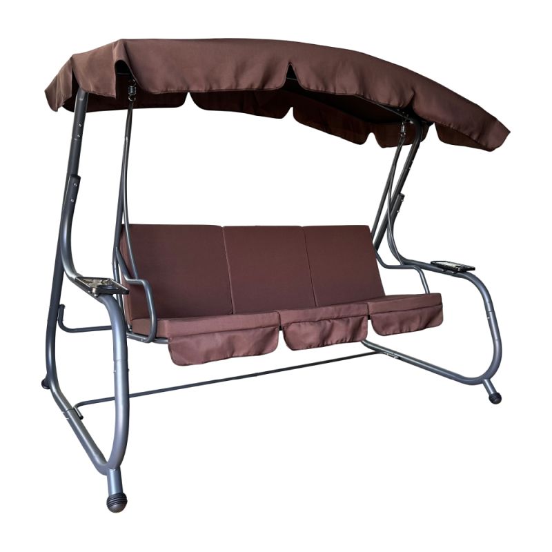 Záhradná hojdačka so strieškou a poťahmi v hnedom farebnom prevedení