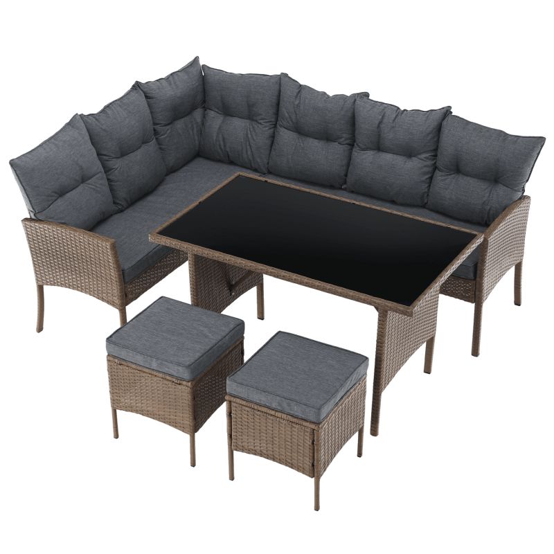 Záhradný ratanový set, technoratan v prírodnom farebnom prevedení