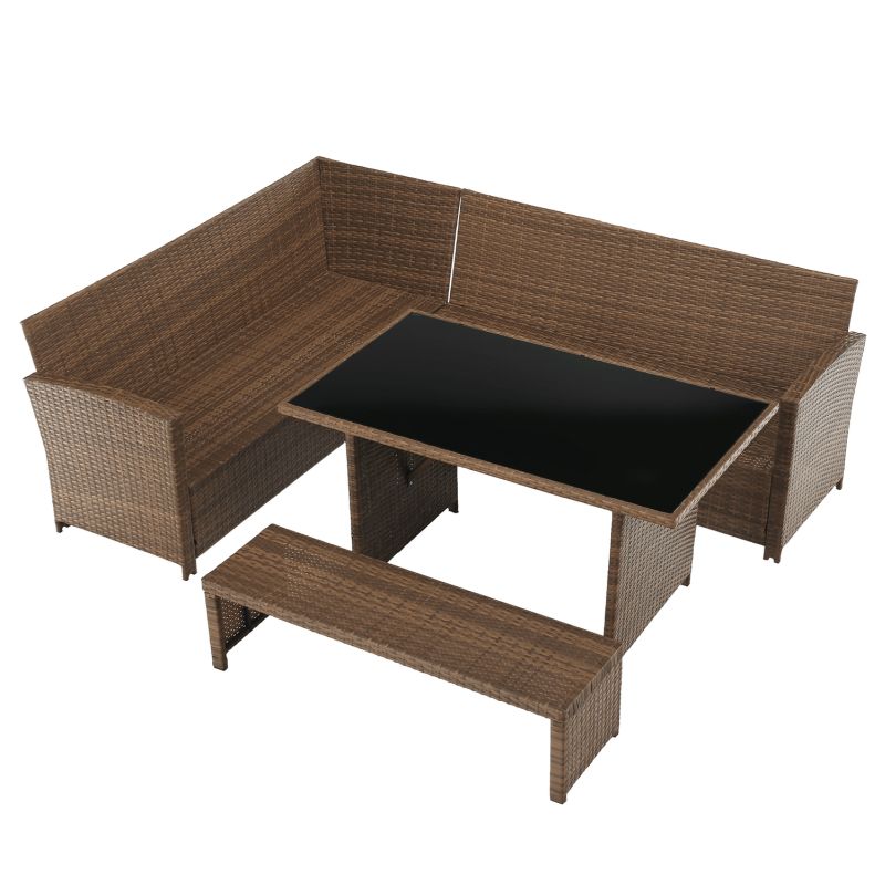 Záhradný 3-dielny ratanový set, svetlohnedá-čierna