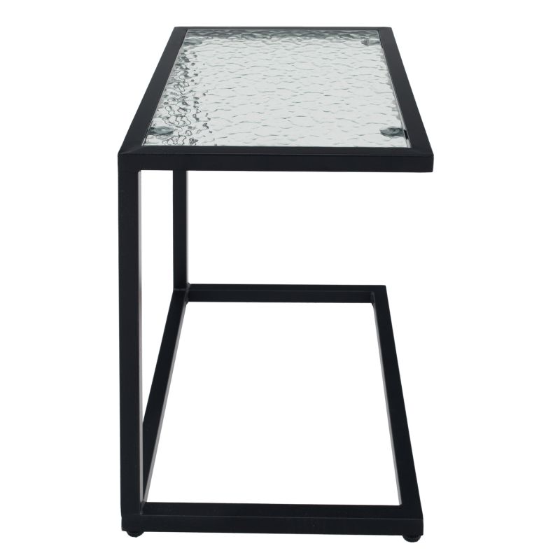 Záhradný stolík, čierna oceľ-tvrdené sklo