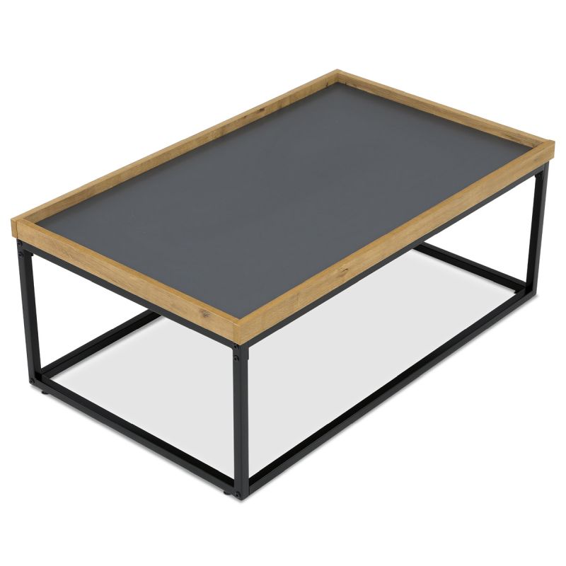 Konferenčný stolík, doska šedá s hranou divoký dub, 100x60