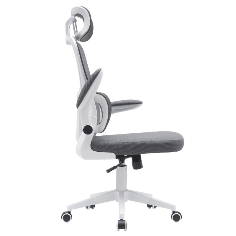 Kancelárske kreslo čalúnené tmavosivou sieťovinou v kombinácií s bielym plastom